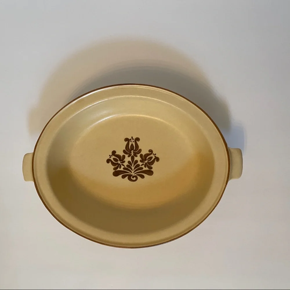 PFALTZGRAFF DISH SERVING VILLAGE PATTERN TAN BROWN DINING CASSEROLE BAKER HOME